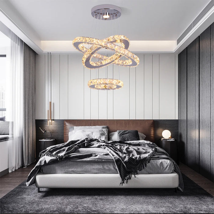 Luxury Diamond 3/5 Rings Circle k9 Crystal Led Chandelier Lighting Fixtures Lamparas Modernas Hanging Lamp Luminaria Lustres