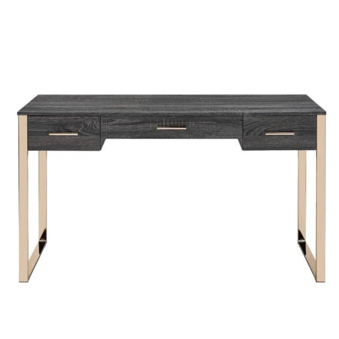 Perle Writing Desk Industrial Laptop Computer Desk Office Table Champagne Gold & Black Finish[US-W]