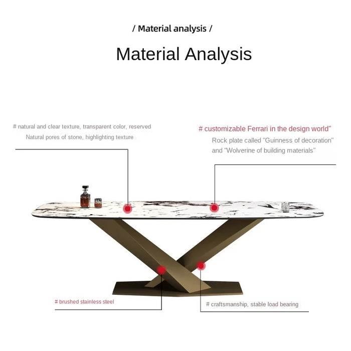 Minimalist rock slab dining table Nordic minimalist rectangular marble creative stainless steel table