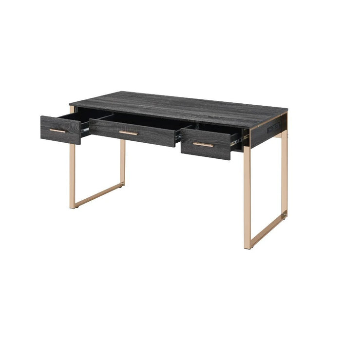 Perle Writing Desk Industrial Laptop Computer Desk Office Table Champagne Gold & Black Finish[US-W]