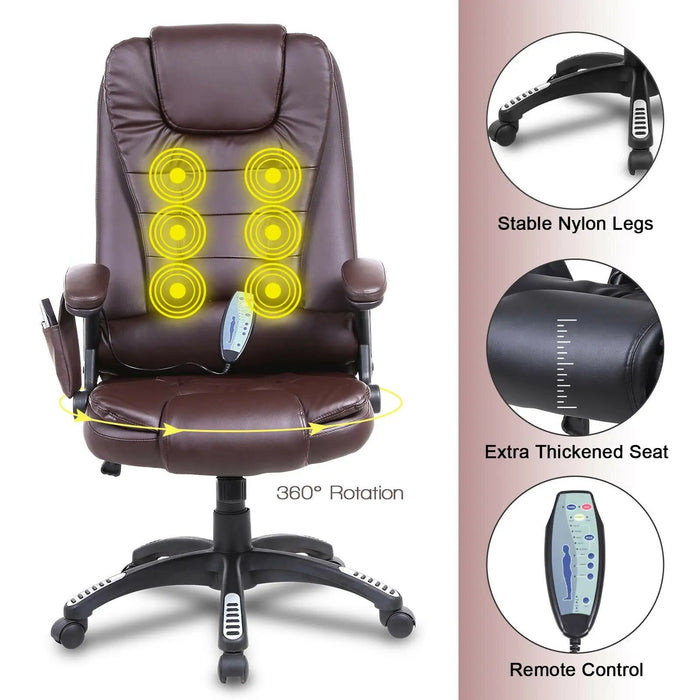 Office Massage Chair Premium Executive Computer Chair Ergonomic Heated 6 Point Vibrating Swivel 2 Colors[US-Depot]