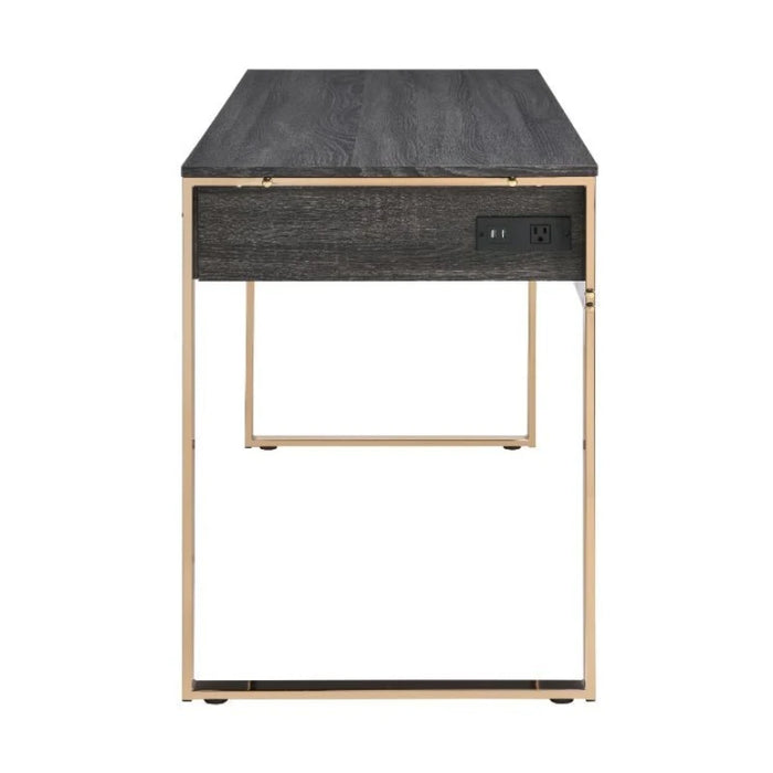 Perle Writing Desk Industrial Laptop Computer Desk Office Table Champagne Gold & Black Finish[US-W]