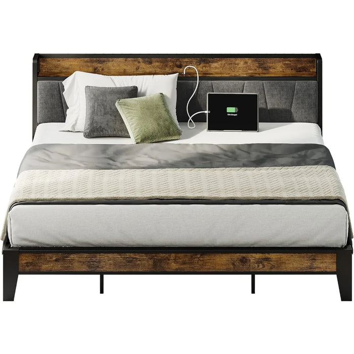 King size bed frame,Storage headboard with charging station,Strong and stable,Noiseless,No box spring required,Easy to assemble