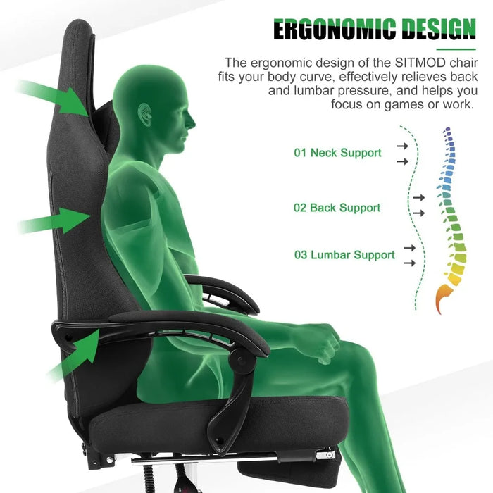 Gaming Chair,Big and Tall Gaming Chairs with Footrest,Ergonomic Computer Chair,Fabric Office Chairs with Lumbar Support,360