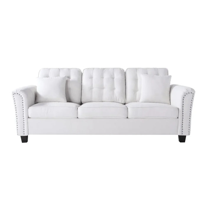 85.2" Modern 3 Seat Classic Modern Sofa with 2 Pillows, White Tufted Couch for Living Room