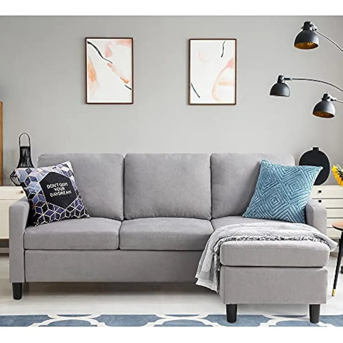 Convertible Sectional Sofa Couch, Modern Linen Fabric L-Shaped Couch 3-Seat Sofa Sectional with Reversible Chaise (Light Grey)