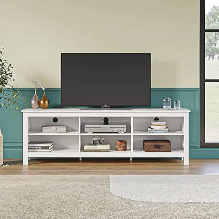 TV Stand 6 Cubby Television Stands Cabinet 6 Open Media Storagefor TVs Up to 80 Inches (70 Inches White) Home Furniture for Tv