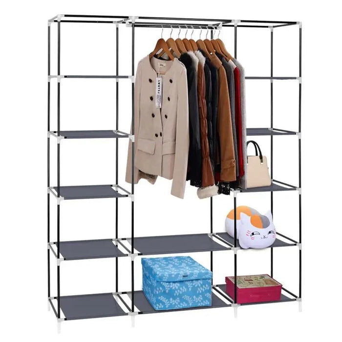 Foldable Wardrobe Rental Room Bedroom Clothes Closet Double Rod Clothes Storage Organizer Wardrobes Living Room Home Furniture