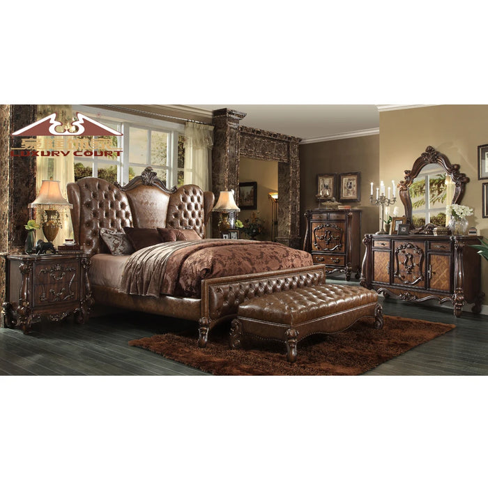 Longhao Furniture Hot selling Antique Wood Bedroom Set, European Style Carved Bedroom Furniture