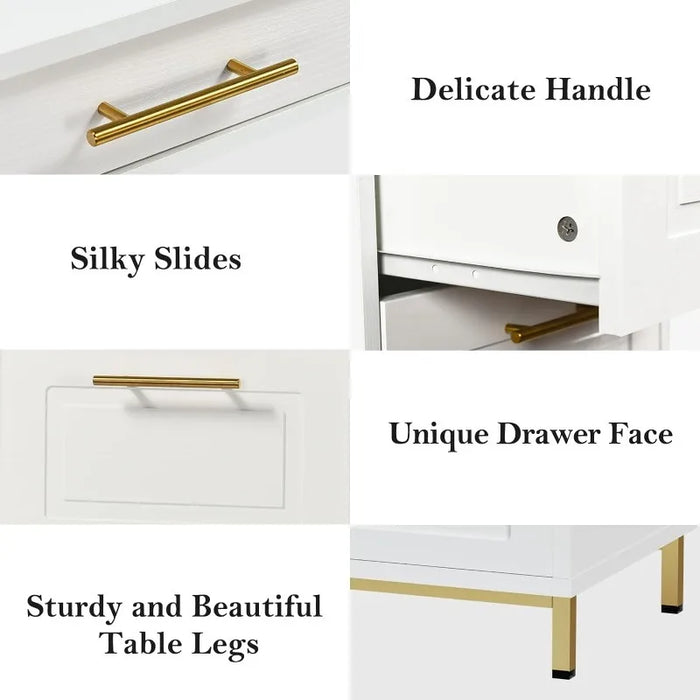 White Desk with 4 Drawers, White and Gold Computer Desk with Storage Drawer, 43” Writing Desk