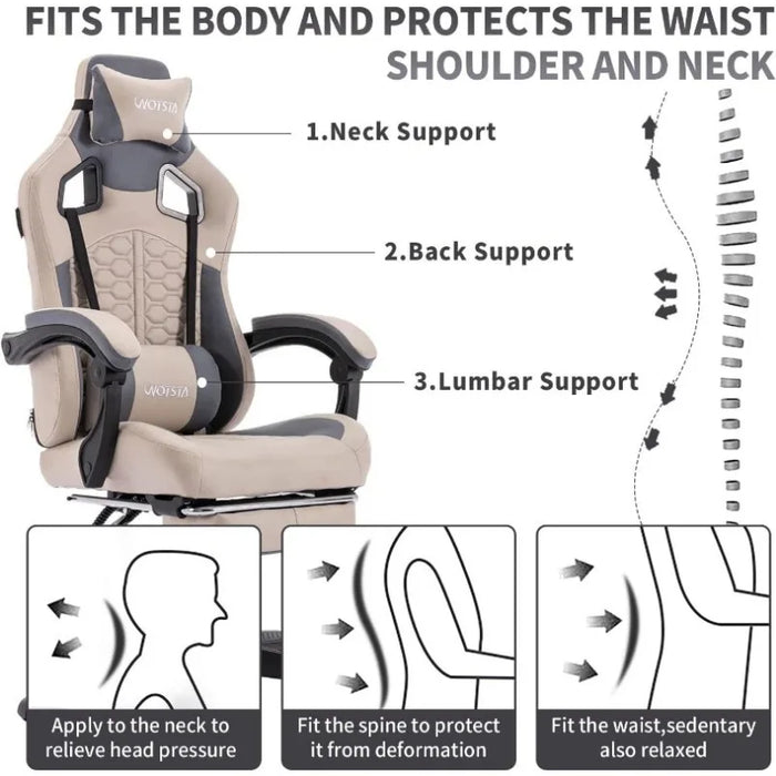 Gaming Chair with Massage,Ergonomic PC Gaming Chair with Footrest Comfortable Headrest and Lumbar Support