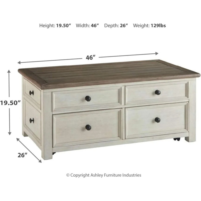 Farmhouse Lift Top Coffee Table with Drawers, Antique Cream & Brown,Café Furniture