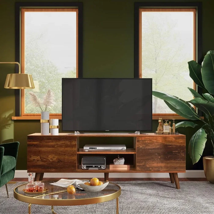 Entertainment Center With Storage for Living Room Home Furniture for Tv Cabinet Mid Century Modern TV Console Retro Brown Stand