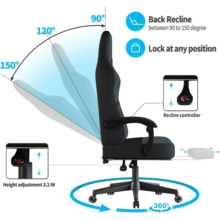 Gaming Chair,Big and Tall Gaming Chairs with Footrest,Ergonomic Computer Chair,Fabric Office Chairs with Lumbar Support,360