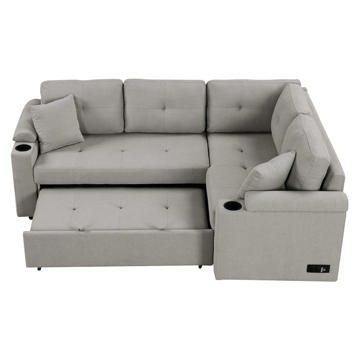 87.4" L-shape Sofa Bed Pull-out Sleeper Sofa with Wheels, USB Ports and Power Sockets for Living Room