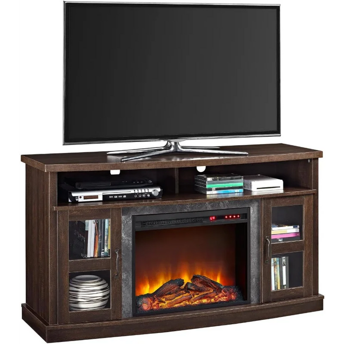 Ameriwood Home Barrow Creek Fireplace Console with Glass Doors for TVs up to 60", Espresso