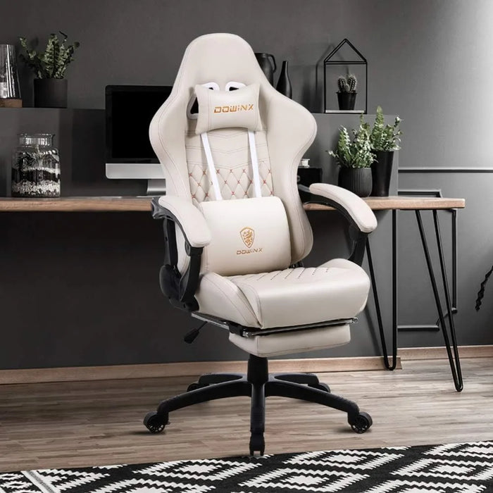 Dowinx Gaming Chair Office Desk Chair with Massage Lumbar Support, Vintage Style Armchair PU Leather E-Sports Gamer