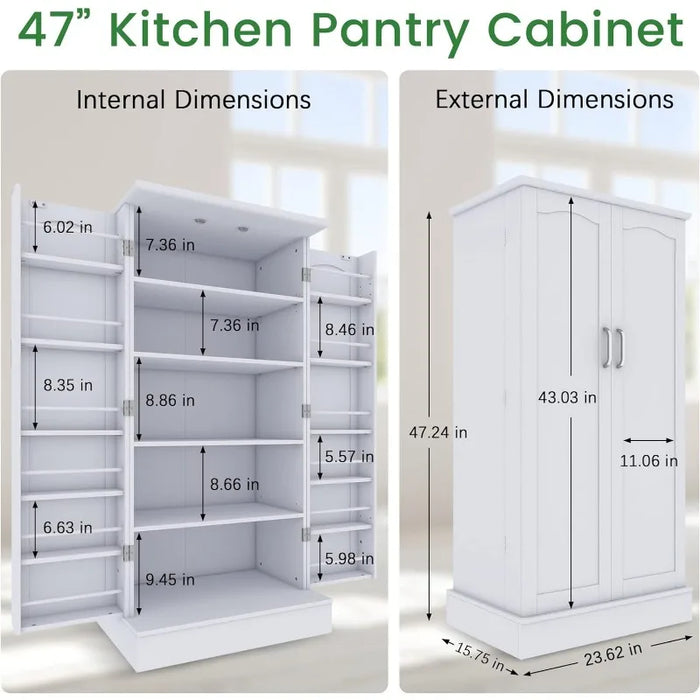 47” Kitchen Pantry Cabinet, Freestanding Buffet Cupboards Sideboard with Doors & Adjustable Shelves,  Storage Cabinet