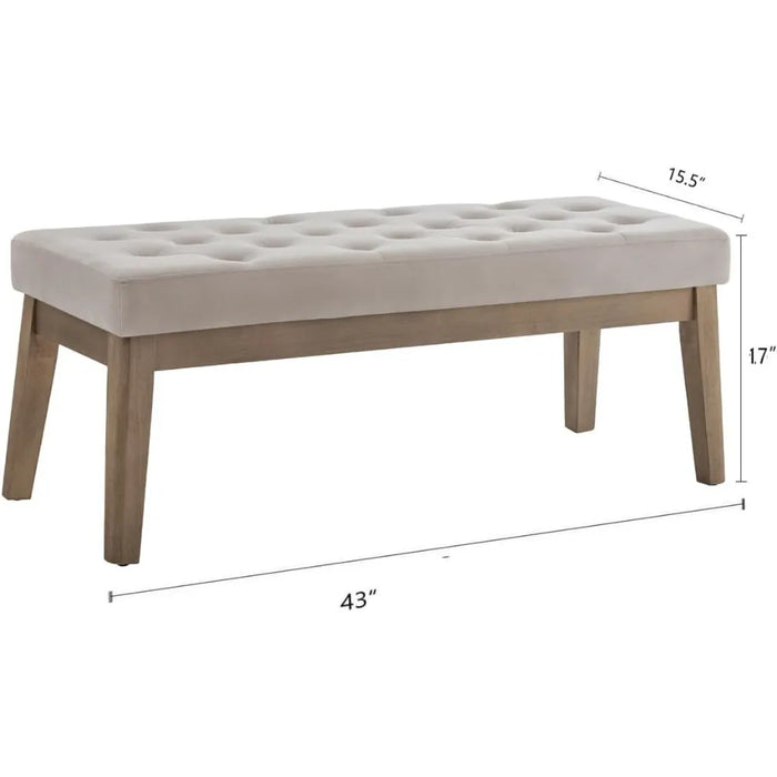 Velvet Upholstered Tufted Bench With Solid Wood Leg Bed Stool Ottoman With Padded Seat-Taupe Bedroom Living Room Furniture Home