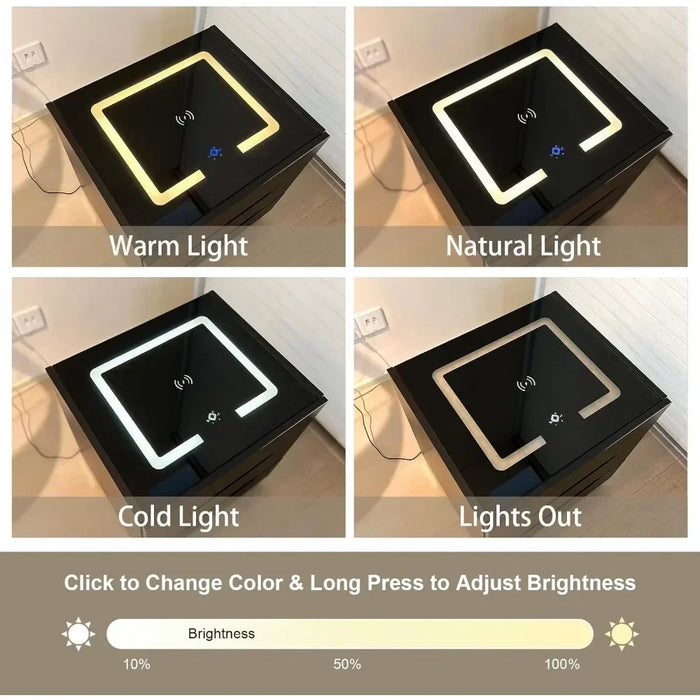 Nightstands Bedside Table with LED Lights, Charging Station and Smart Occupancy Sensor with Drawers for Bedroom Furniture