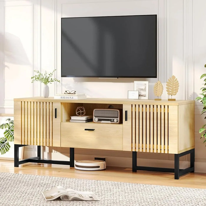 Wood Tv Stand Living Room Furniture 2 Cabinets Media Console and Cable Hole for Living Room Chest of Drawers Cabinet Home Modern