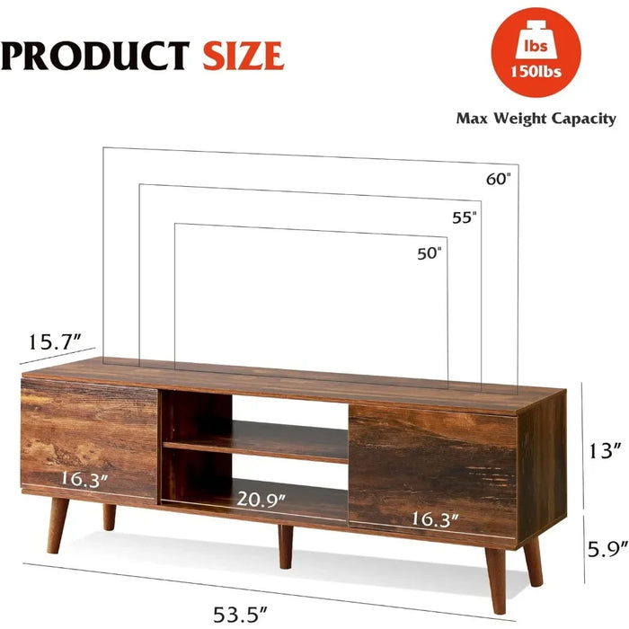 Entertainment Center With Storage for Living Room Home Furniture for Tv Cabinet Mid Century Modern TV Console Retro Brown Stand