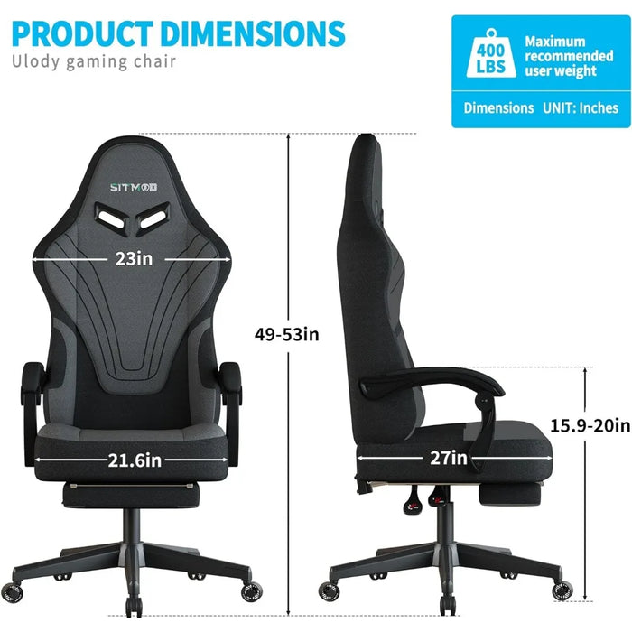 Gaming Chair,Big and Tall Gaming Chairs with Footrest,Ergonomic Computer Chair,Fabric Office Chairs with Lumbar Support,360