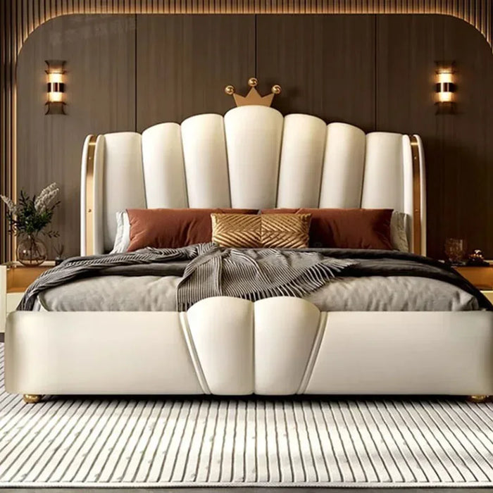 Nordic modular Aesthetic Bed King Size Cheap Cute Modern Queen double Bed White Faux Leather Camas Matrimonial Bedroom Furniture