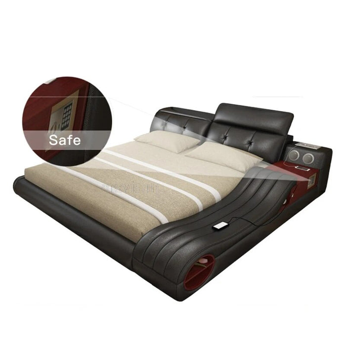 Modern Simple Genuine Leather Bedroom Queen Double Bed Light Luxury Multifunctional Upholstered Tatami Bed Massage Sofa Supplies