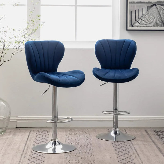 Roundhill Furniture Ellston Velvet Adjustable Swivel Barstools in Blue, Set of 2