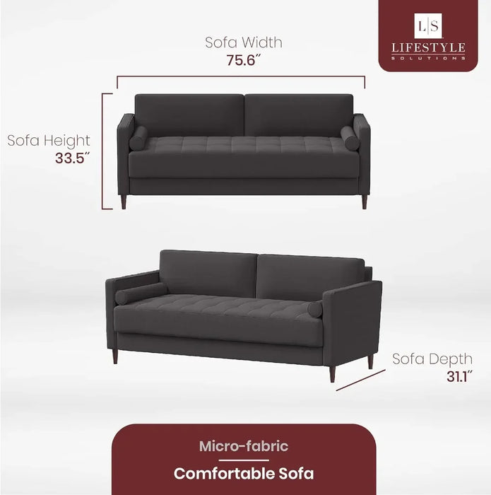 Lifestyle Solutions Lexington Sofa, 75.6" W X 31.1" D X 33.5" H, Heather Grey Minimalist Sofa  Furniture Living Room