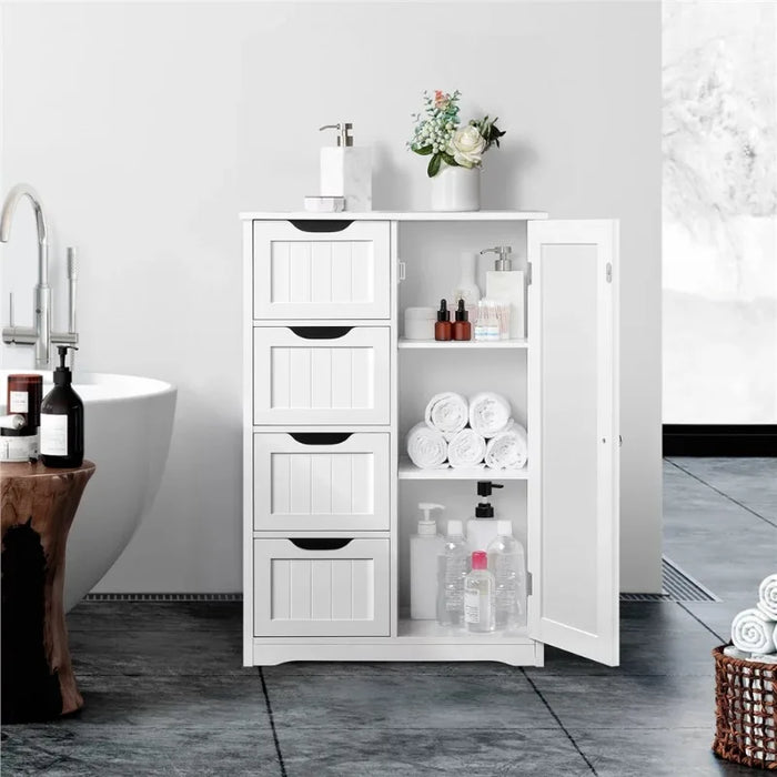 Wooden Bathroom Floor Cabinet Freestanding Storage Organizer White Storage Cabinet  Bathroom Furniture