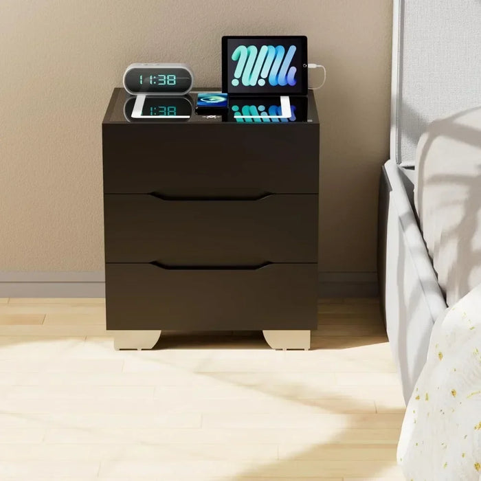 Nightstands Bedside Table with LED Lights, Charging Station and Smart Occupancy Sensor with Drawers for Bedroom Furniture