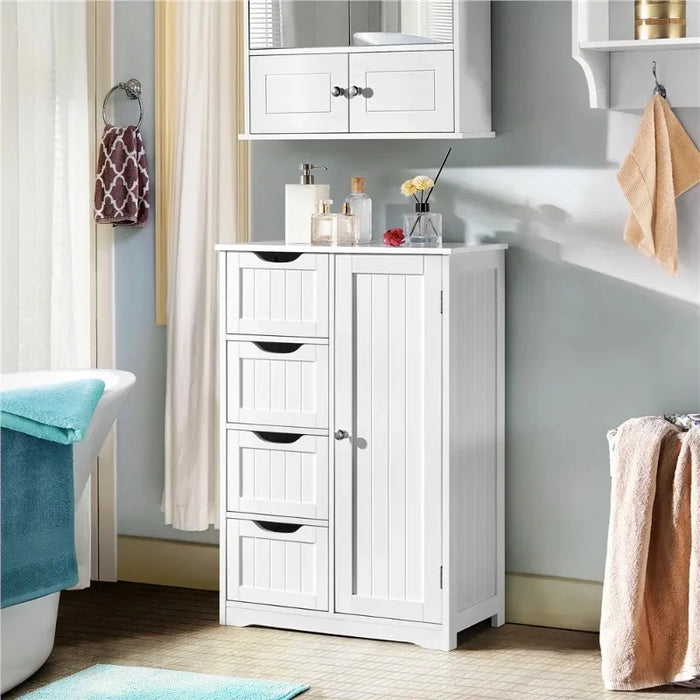 Wooden Bathroom Floor Cabinet Freestanding Storage Organizer White Storage Cabinet  Bathroom Furniture