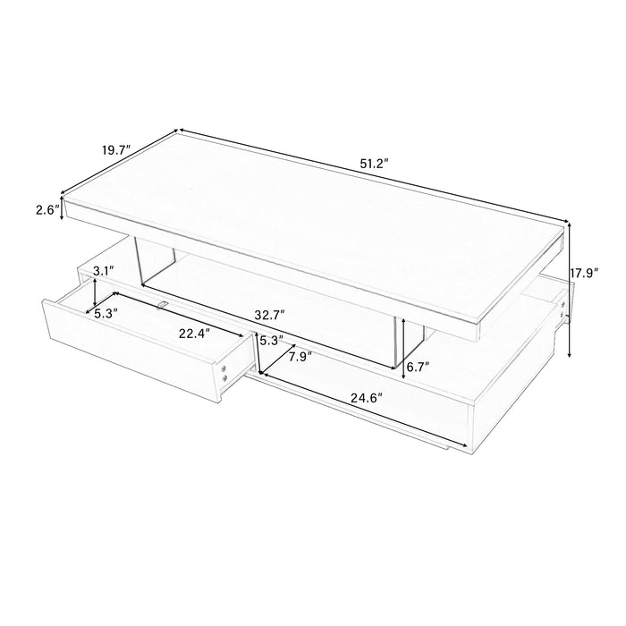 LED Coffee Table with Storage, Modern Center Table with 2 Drawers and Display Shelves, Accent Furniture with LED Lights