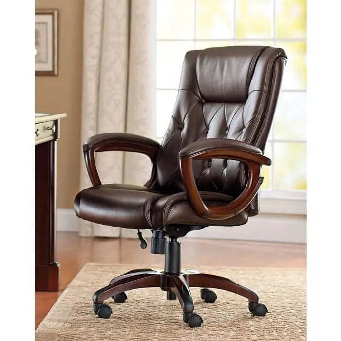 Executive, Mid-Back Manager's Office Chair with Arms, Brown Bonded Leather,25" X 29" X 30.25" To 43.25"