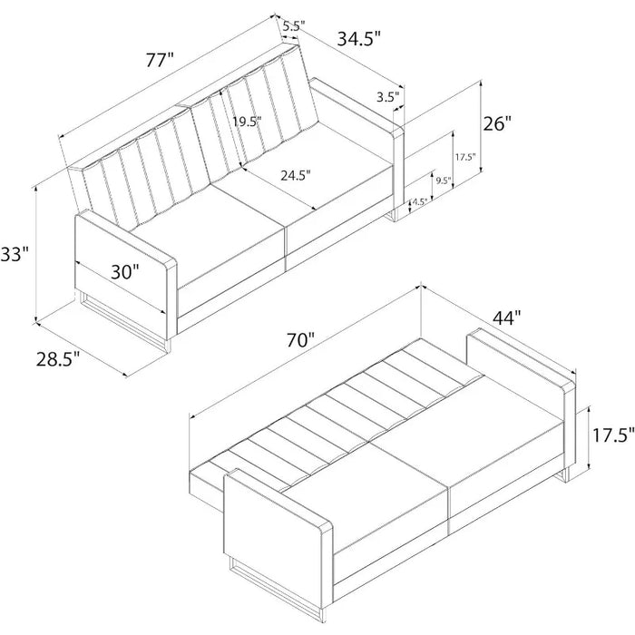 Skylar Coil Futon, Modern Sofa Bed and Couch, Loveseat For Living Room and Bedroom