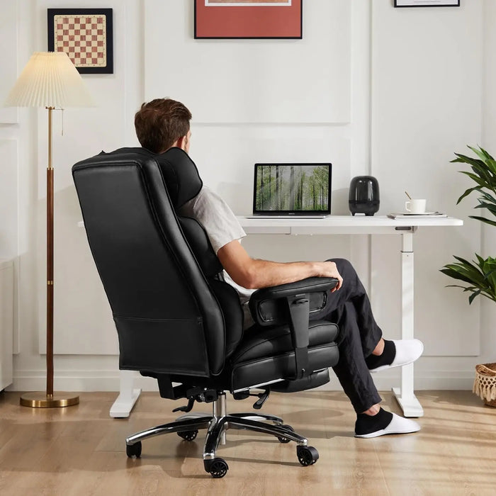 Sweetcrispy Home Office High Back Reclining Desk Chair with Footrest, Big and Tall Adjustable Height PU Leather Executive