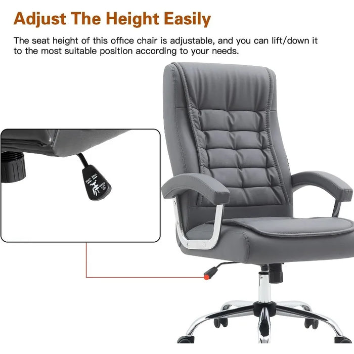 Hoxne Executive Office Chair Adjustable Leather Chair High Back Swivel Office Desk Chair with Padded Armrest 350lbs