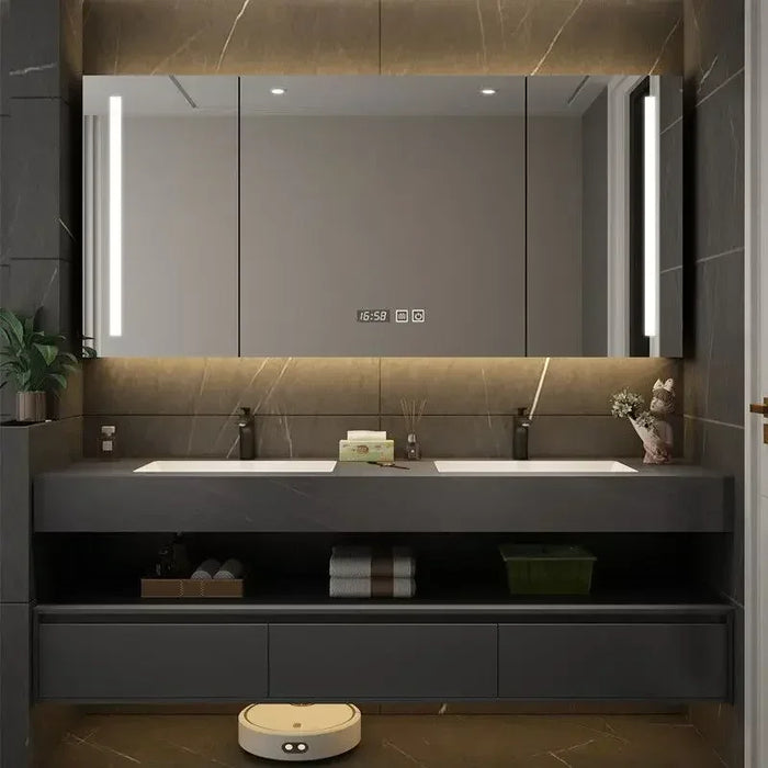 New Modern Minimalist Bathroom Cabinets Slate Integrated Seamless Washbasin Bathroom Vanity Cabinet with Sink Bathroom Furniture