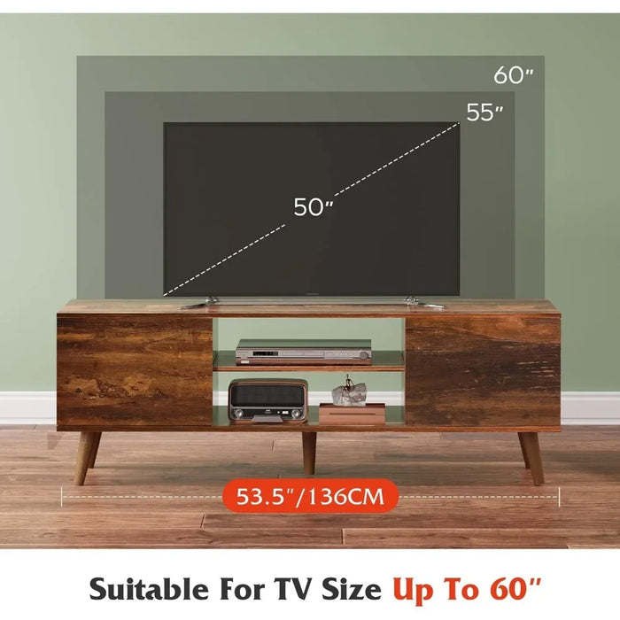 Entertainment Center With Storage for Living Room Home Furniture for Tv Cabinet Mid Century Modern TV Console Retro Brown Stand