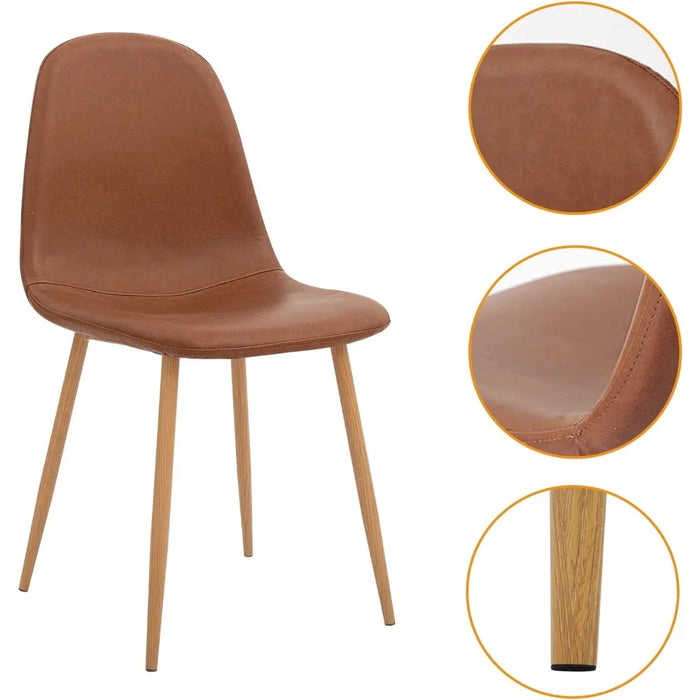 Washable PU Cushion Seat Back, Mid Century Metal Legs for Kitchen Dining Room Side Chair, Set of 4, Brown