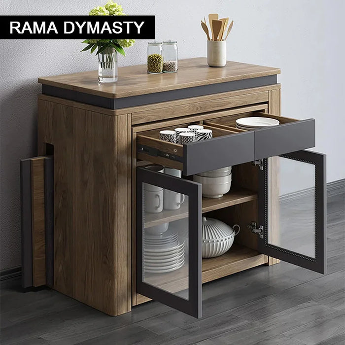 Modern Extendable Dining Table Rectangle Sideboard With Storage