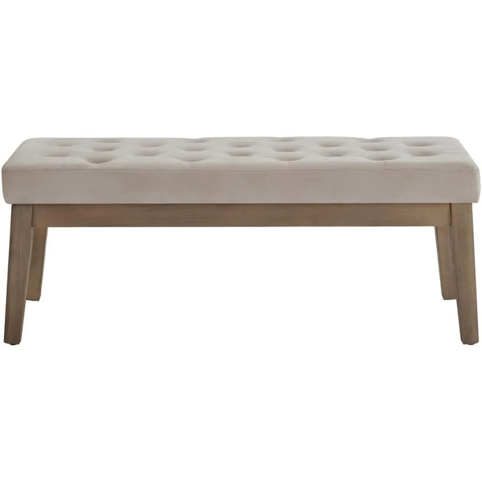 Velvet Upholstered Tufted Bench With Solid Wood Leg Bed Stool Ottoman With Padded Seat-Taupe Bedroom Living Room Furniture Home