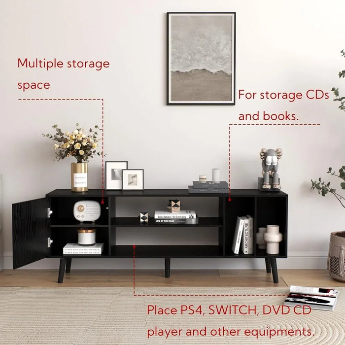 Media Entertainment Center With Storage for Living Room Bedroom Tv Stand Living Room Furniture Wood TV Cabinet Oak Black Table