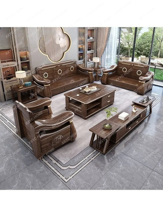 Solid Wood Sofa Combination Living Room Home Large Apartment Storage Luxury High-End Villa Furniture