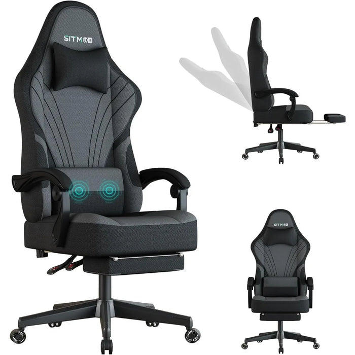 Gaming Chair,Big and Tall Gaming Chairs with Footrest,Ergonomic Computer Chair,Fabric Office Chairs with Lumbar Support,360