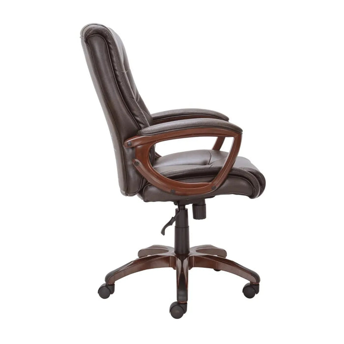 Executive, Mid-Back Manager's Office Chair with Arms, Brown Bonded Leather,25" X 29" X 30.25" To 43.25"