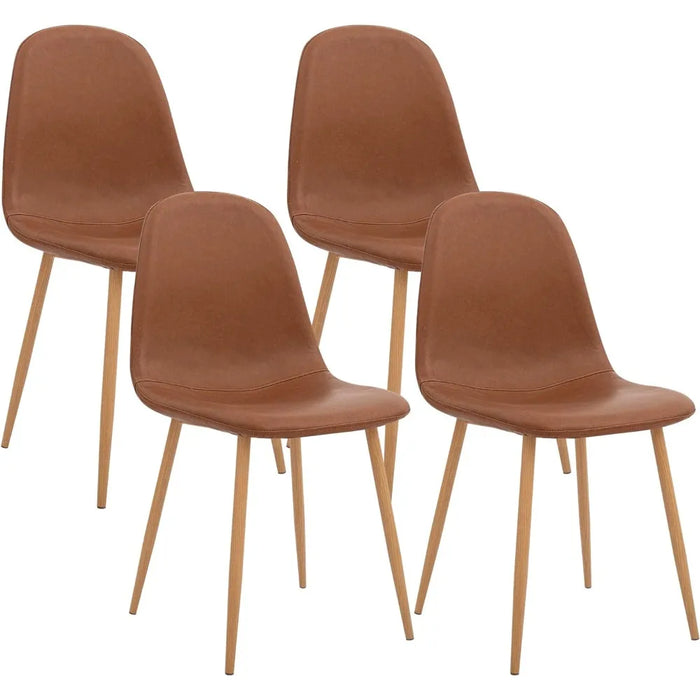 Washable PU Cushion Seat Back, Mid Century Metal Legs for Kitchen Dining Room Side Chair, Set of 4, Brown