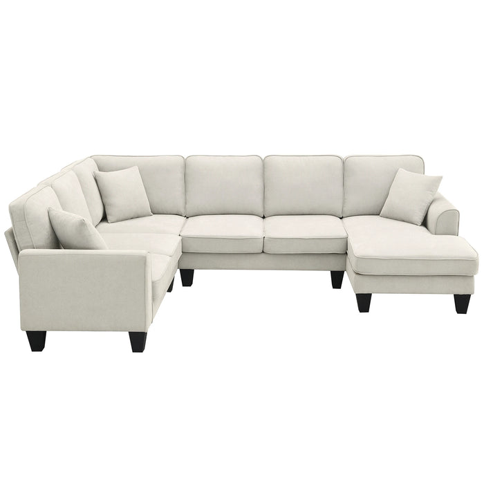 Modern U Shape Sectional Sofa, 7 Seat Fabric Sectional Sofa Set with 3 Pillows Included